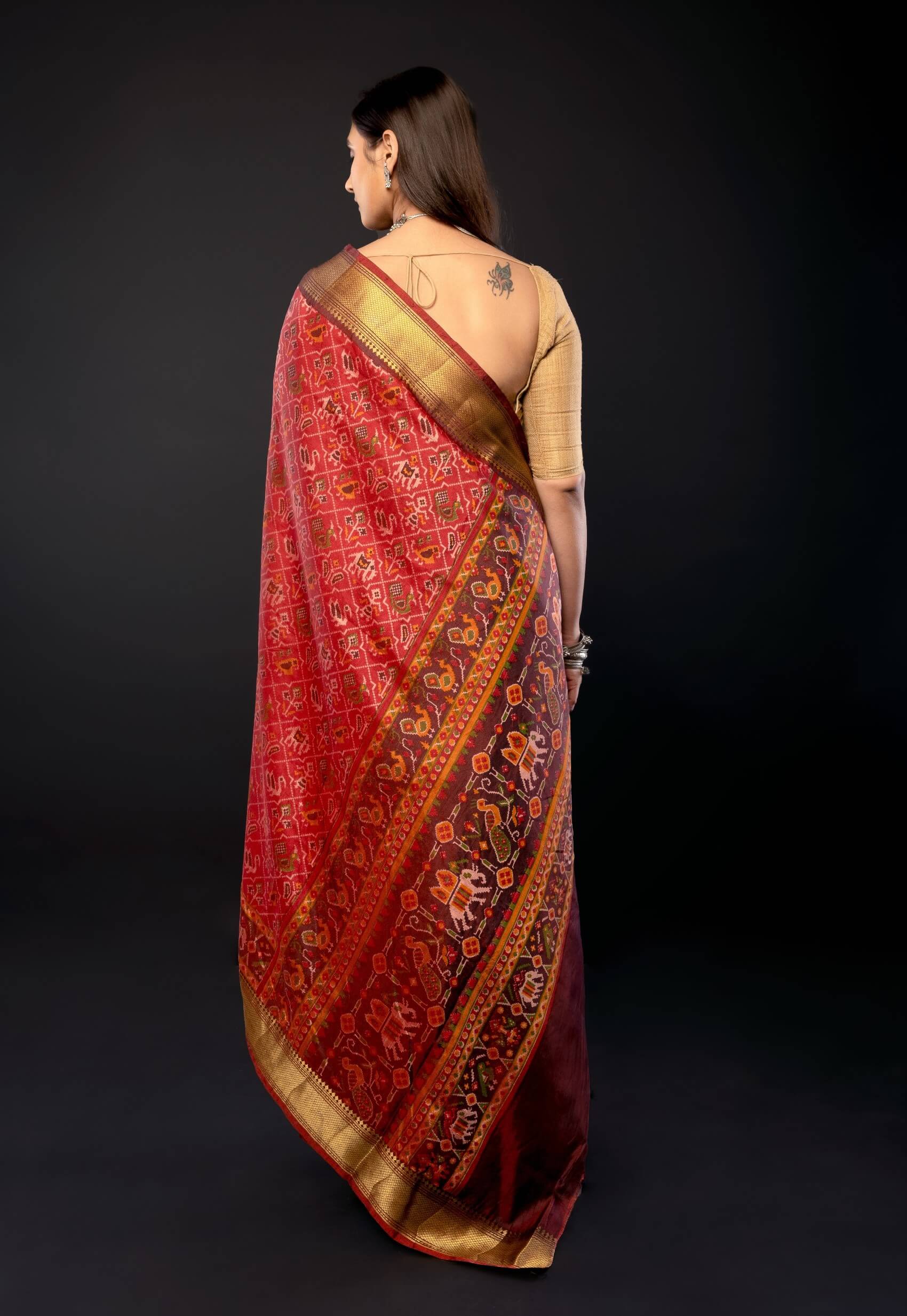 Red and Gold Traditional Patola Silk Saree - Anvi Couture