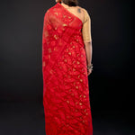Red Original Bangladesi Dhakai Jamdani Saree with All - Over Jaal work - Anvi Couture
