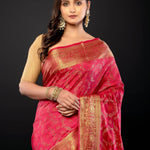 Pink and Gold Zari Woven Silk Saree - Anvi Couture