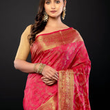 Pink and Gold Zari Woven Silk Saree - Anvi Couture