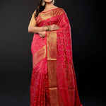 Pink and Gold Zari Woven Silk Saree - Anvi Couture