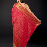 Pink and Gold Zari Woven Silk Saree - Anvi Couture