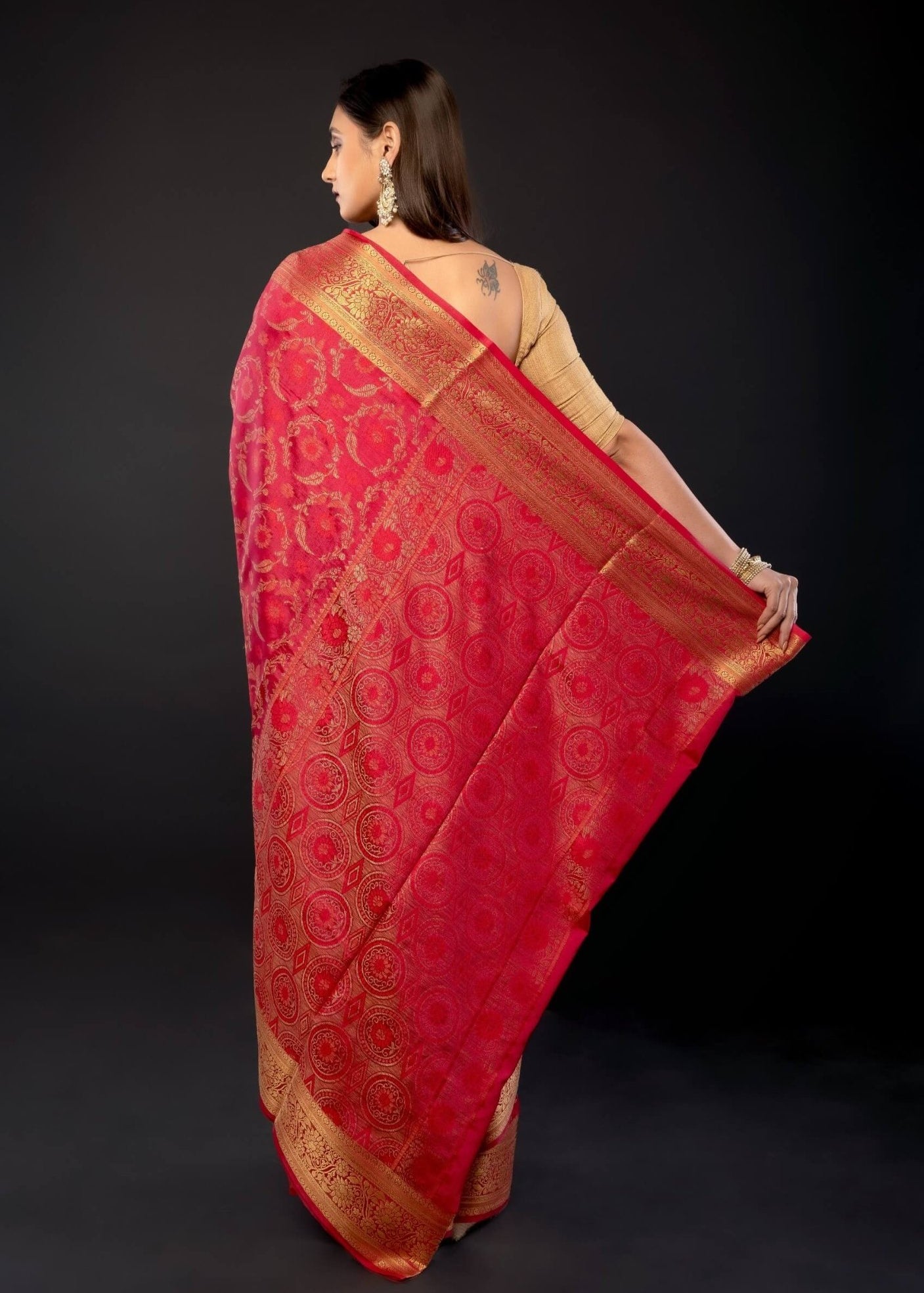 Pink and Gold Zari Woven Silk Saree - Anvi Couture