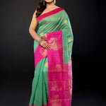 Green and Pink Zari Woven Cotton Silk Saree - Anvi Couture