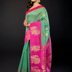 Green and Pink Zari Woven Cotton Silk Saree - Anvi Couture