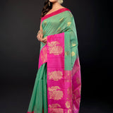 Green and Pink Zari Woven Cotton Silk Saree - Anvi Couture