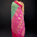 Green and Pink Zari Woven Cotton Silk Saree - Anvi Couture