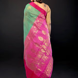 Green and Pink Zari Woven Cotton Silk Saree - Anvi Couture