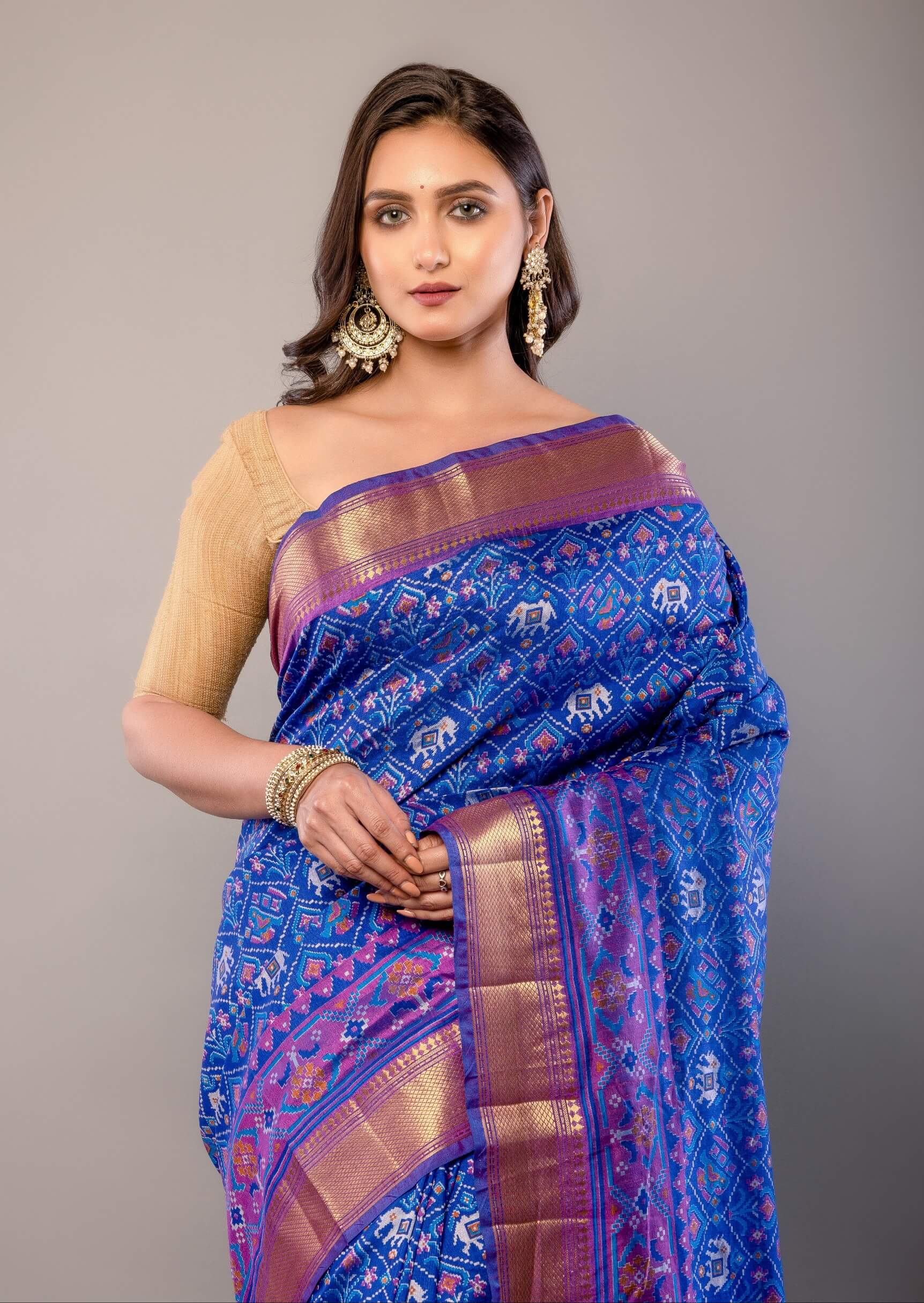 Blue Zari Woven Patola Silk Saree - Anvi Couture