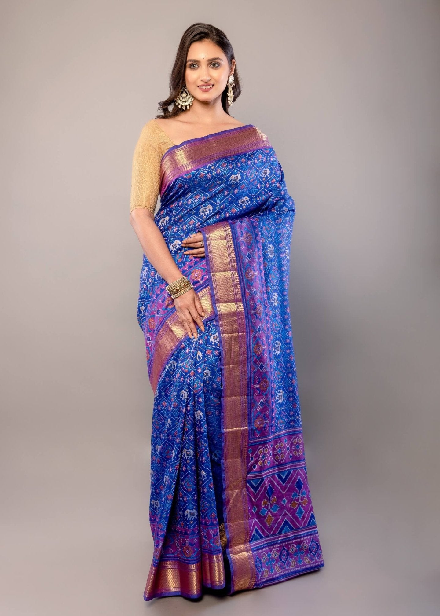 Blue Zari Woven Patola Silk Saree - Anvi Couture