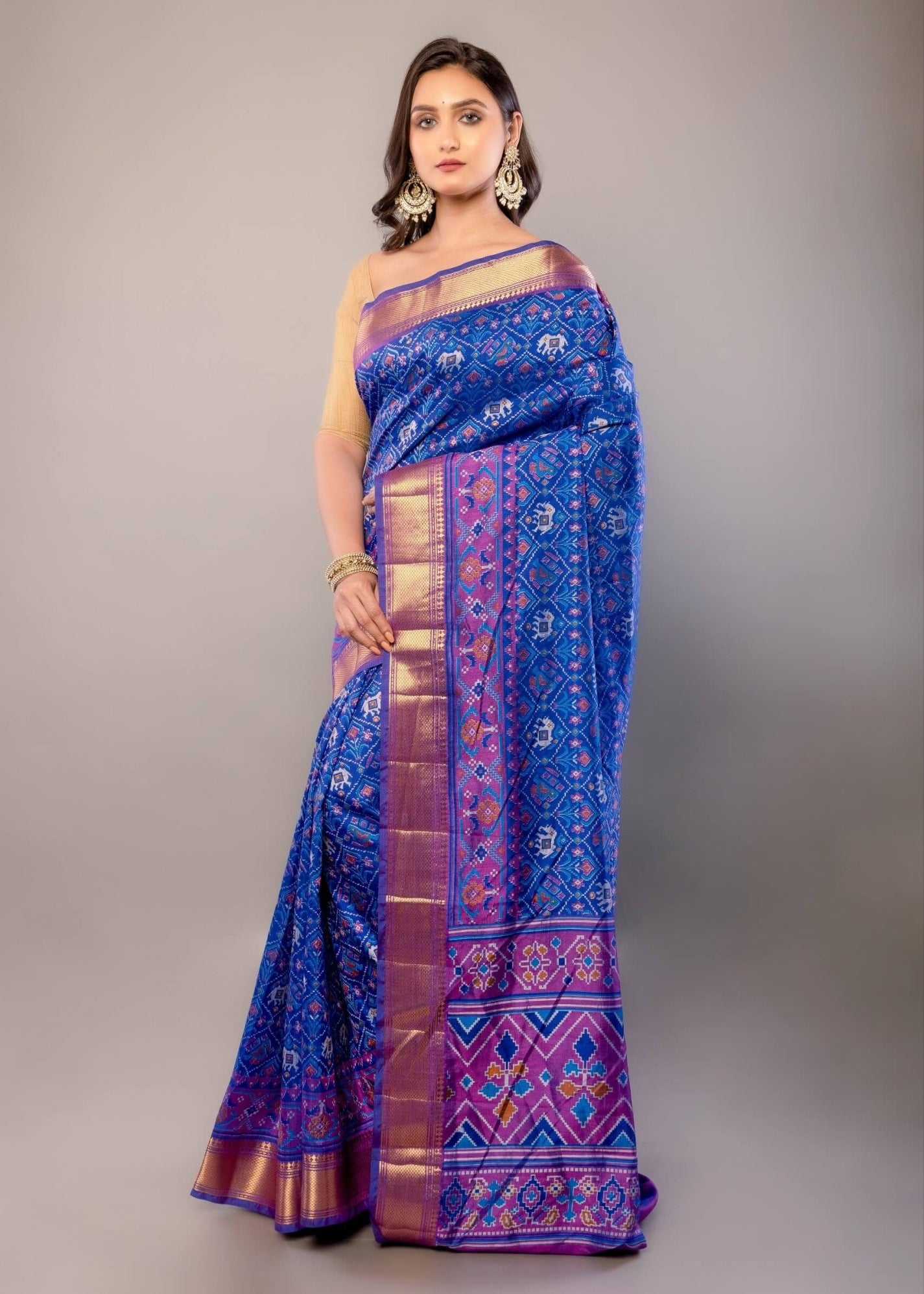 Blue Zari Woven Patola Silk Saree - Anvi Couture