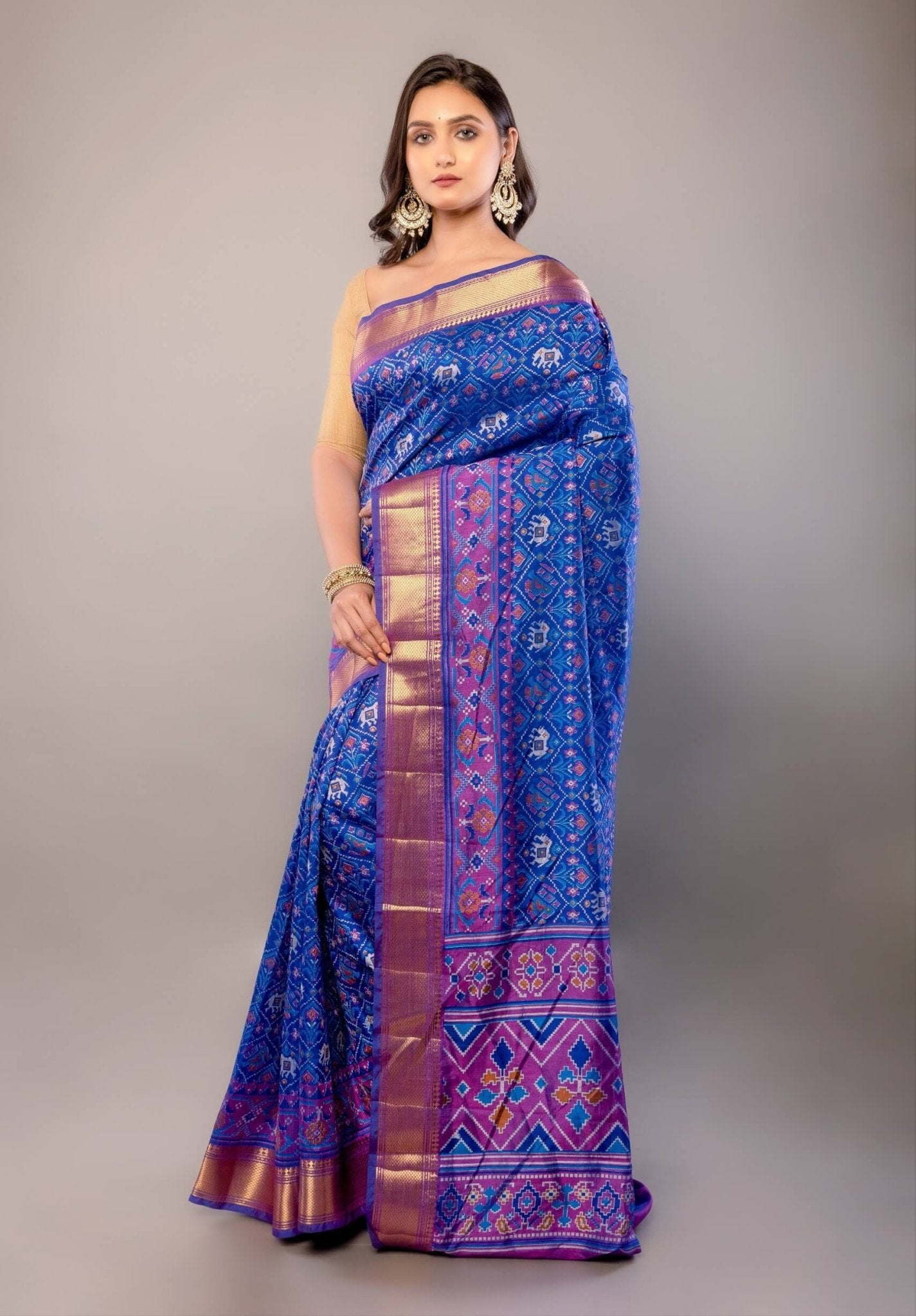 Blue Zari Woven Patola Silk Saree - Anvi Couture