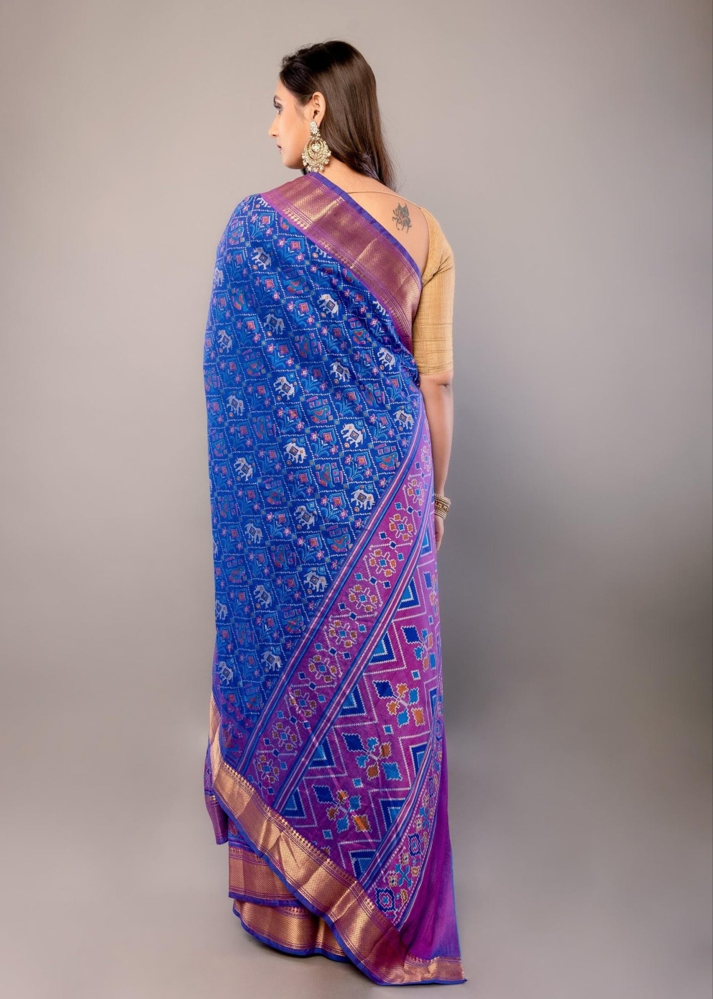 Blue Zari Woven Patola Silk Saree - Anvi Couture