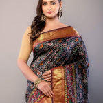 Black and Maroon Zari Woven Patola Silk Saree - Anvi Couture
