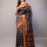 Black and Maroon Zari Woven Patola Silk Saree - Anvi Couture