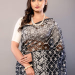 Black and White Dhakai Jamdani Saree - Anvi Couture