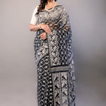 Black and White Dhakai Jamdani Saree - Anvi Couture