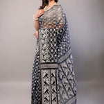 Black and White Dhakai Jamdani Saree - Anvi Couture