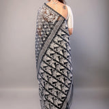 Black and White Dhakai Jamdani Saree - Anvi Couture