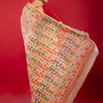 Off - White Handwoven Cotton Jamdani Saree with Multicolor Elegance - Anvi Couture