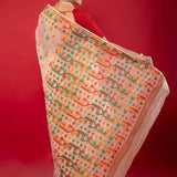 Off - White Handwoven Cotton Jamdani Saree with Multicolor Elegance - Anvi Couture