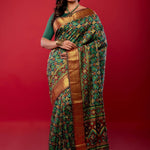 Green Patola Silk Saree with Contrasting Maroon and Gold Zari Border - Anvi Couture