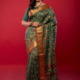 Green Patola Silk Saree with Contrasting Maroon and Gold Zari Border - Anvi Couture