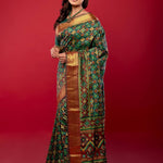 Green Patola Silk Saree with Contrasting Maroon and Gold Zari Border - Anvi Couture
