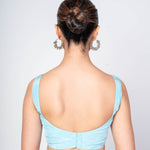 Sky Blue Sleeveless Satin Silk Blouse With Deep U - Back Closure - Anvi Couture