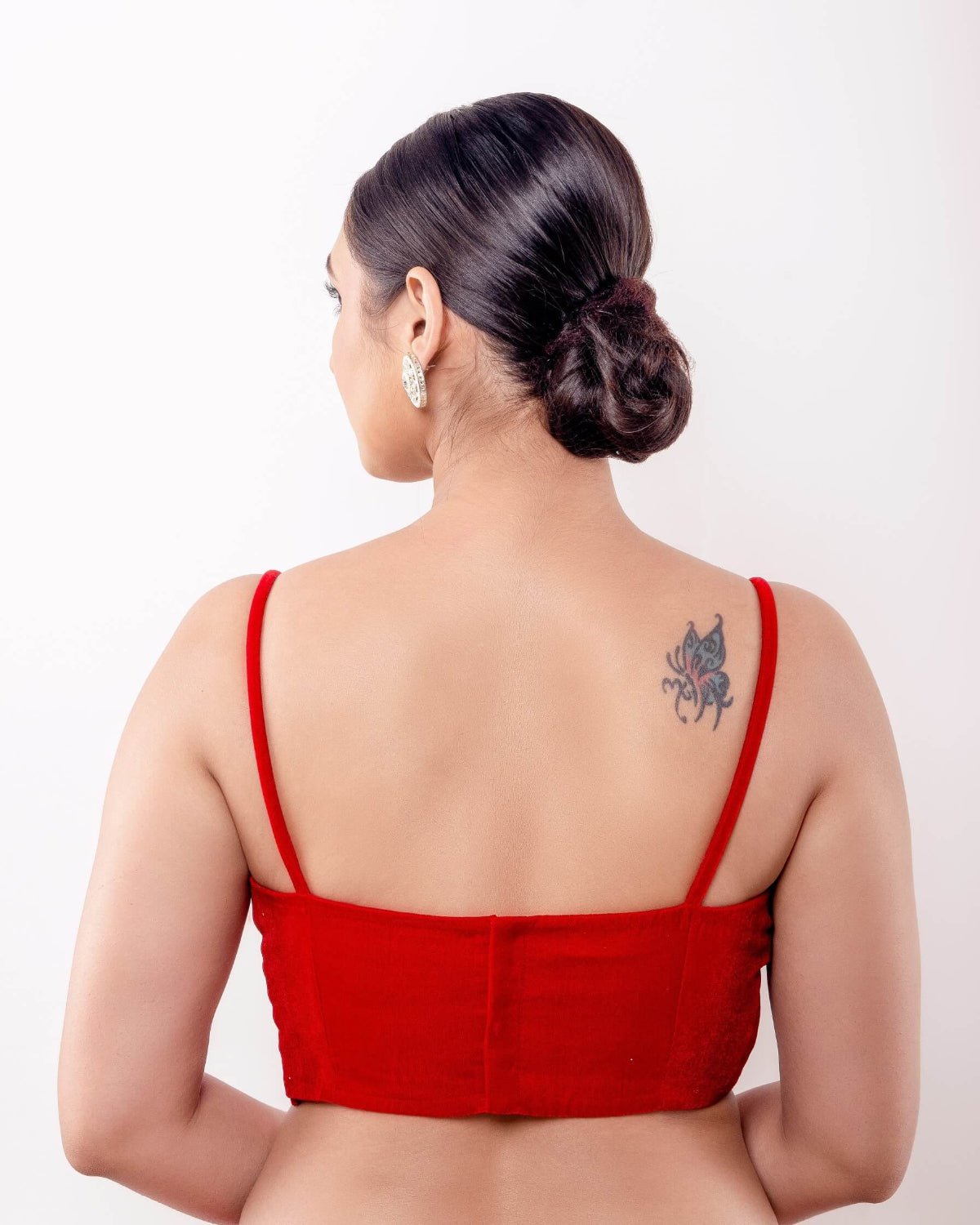 Red Velvet Blouse with Spaghetti Straps and Sweetheart Neckline - Anvi Couture