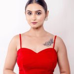 Red Velvet Blouse with Spaghetti Straps and Sweetheart Neckline - Anvi Couture