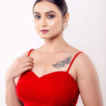 Red Velvet Blouse with Spaghetti Straps and Sweetheart Neckline - Anvi Couture