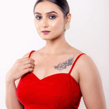 Red Velvet Blouse with Spaghetti Straps and Sweetheart Neckline - Anvi Couture