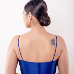 Blue U Neck Blouse with Spaghetti Straps in Raw Silk - Anvi Couture