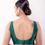Green Sleeveless Blouse in Raw Silk with Back Closure - Anvi Couture - Image 4