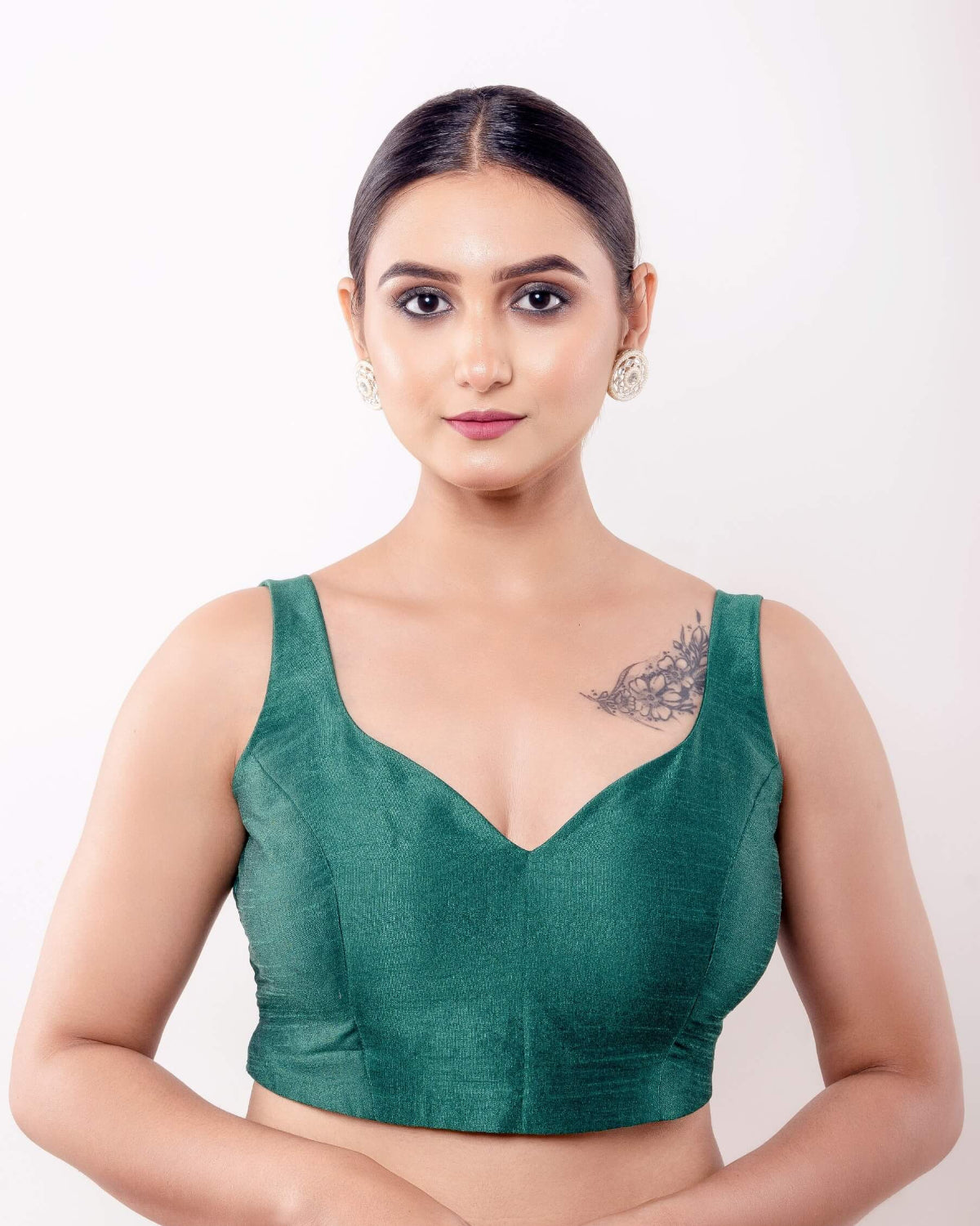 Green Sleeveless Blouse in Raw Silk with Back Closure - Anvi Couture - Image 1