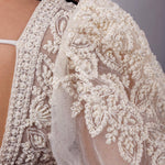 White Pearl Embroidered Blouse with Puff Sleeves and Sweetheart Neckline - Anvi Couture