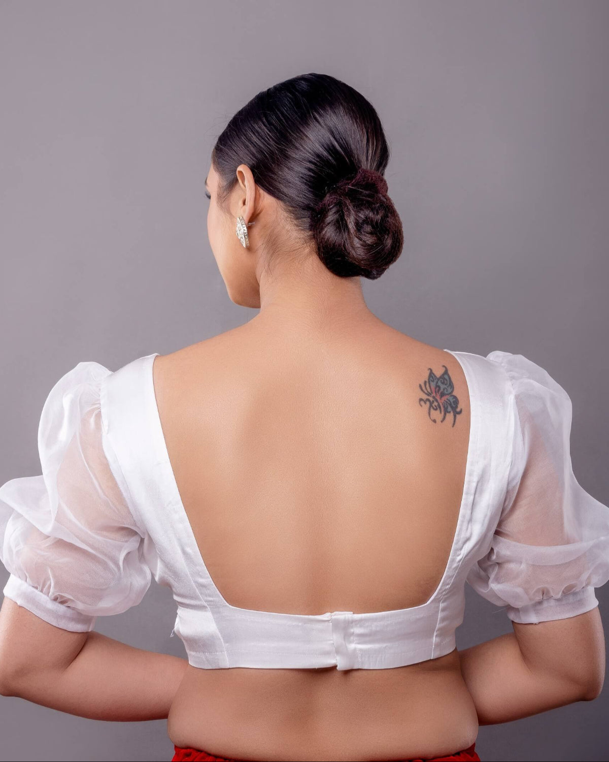 White Square Neck Blouse with Puff Sleeves - Anvi Couture - Image 4