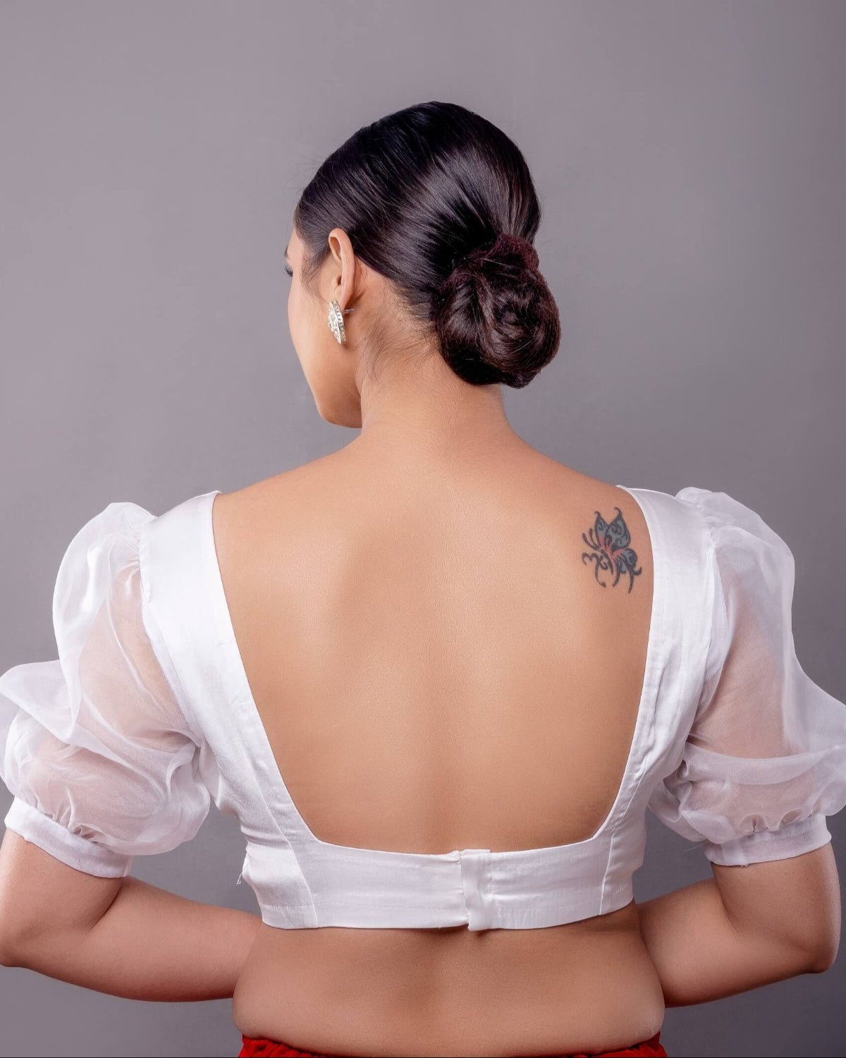 White Square Neck Blouse with Puff Sleeves - Anvi Couture