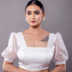 White Square Neck Blouse with Puff Sleeves - Anvi Couture - Image 1