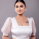 White Square Neck Blouse with Puff Sleeves - Anvi Couture - Image 2