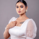 White Square Neck Blouse with Puff Sleeves - Anvi Couture - Image 3