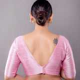 Light Pink Raw Silk Half Sleeve V-Neckline Blouse - Anvi Couture - Image 4