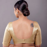 Golden Brocade half sleeve Blouse with V-Neckline - Anvi Couture - Image 3