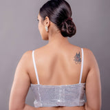 Silver Sequin Sleeveless Blouse in U Neckline - Anvi Couture