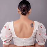 White Hakoba Blouse with Floral Puff Sleeves - Anvi Couture