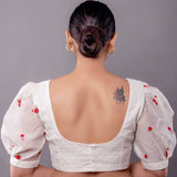 White Hakoba Blouse with Floral Puff Sleeves - Anvi Couture