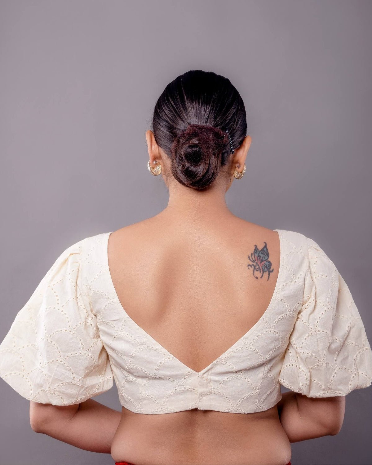White Hakobe Bow - Style Blouse with Puff Sleeves - Anvi Couture