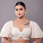 White Hakobe Bow - Style Blouse with Puff Sleeves - Anvi Couture