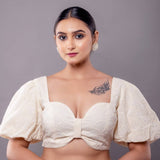 White Hakobe Bow - Style Blouse with Puff Sleeves - Anvi Couture
